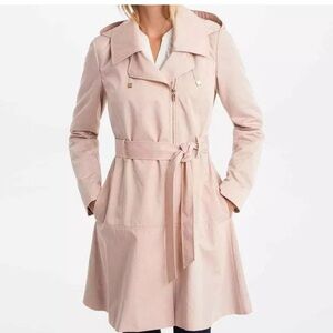 Karl Lagerfeld Paris Hooded Luxe Crinkle Trench Coat With Collar In Pink S $360